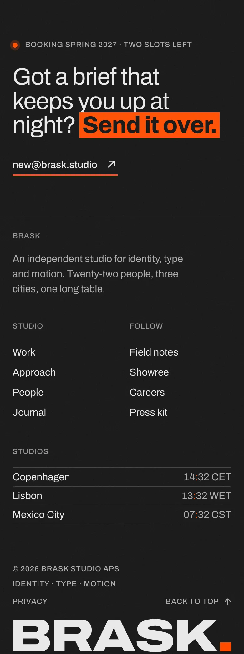 Brask · Wordmark footer · mobile