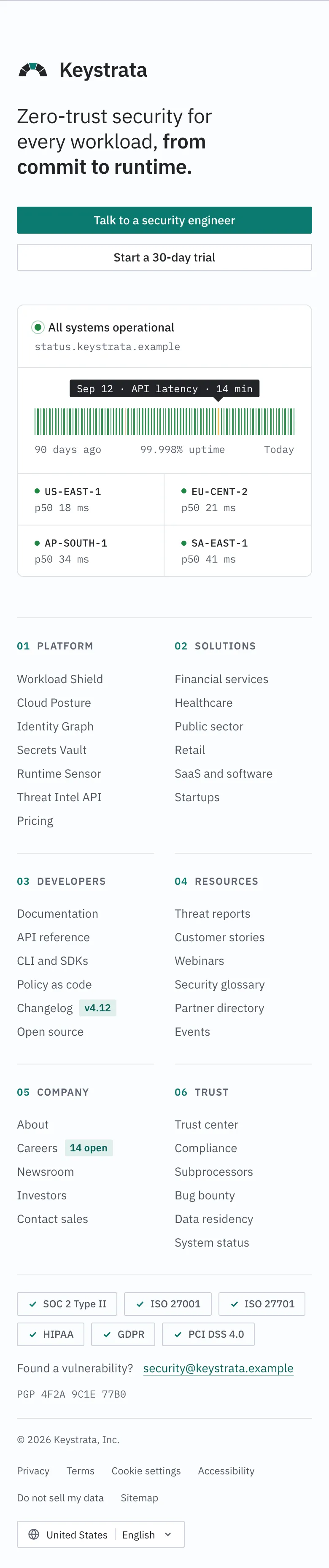 Keystrata · Enterprise footer · mobile