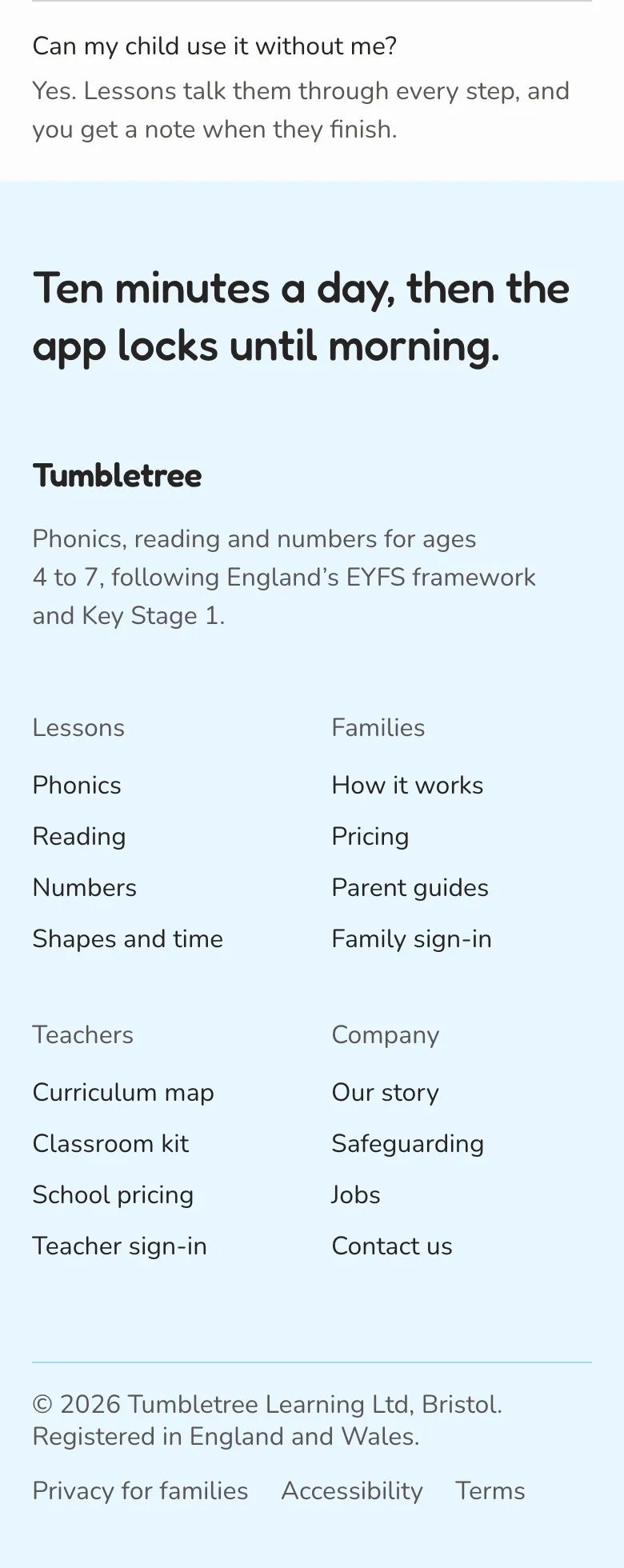 Tumbletree · Illustrated footer · mobile