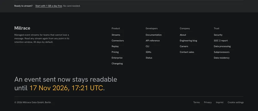 Millrace · Data platform footer
