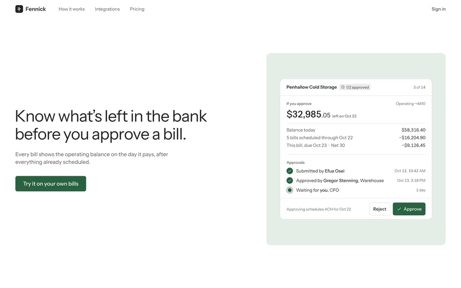 Fennick · Bill approvals