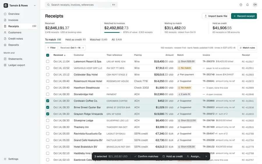 Quoin · Payments table
