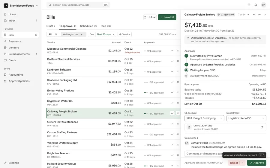 Fennick · Bill approvals · tooltip