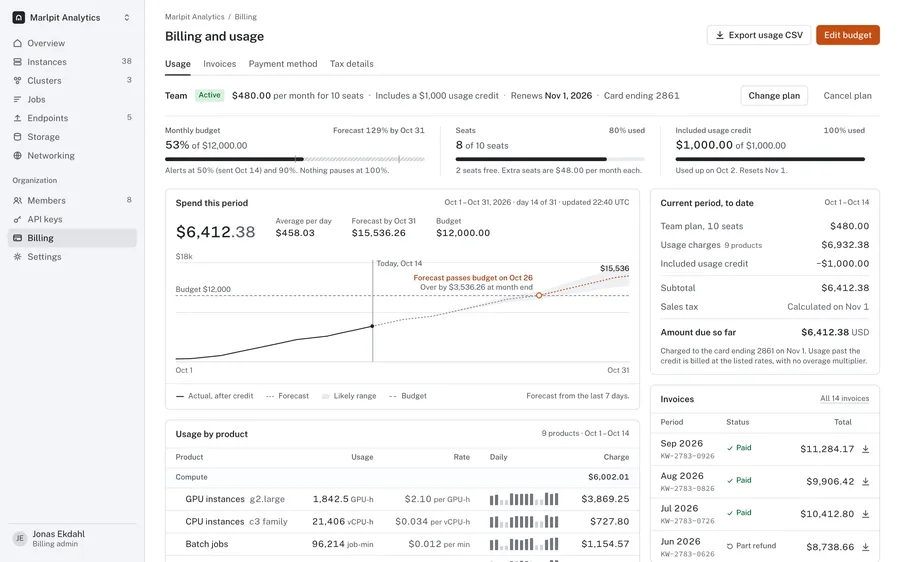 Kilnworks · Usage and billing